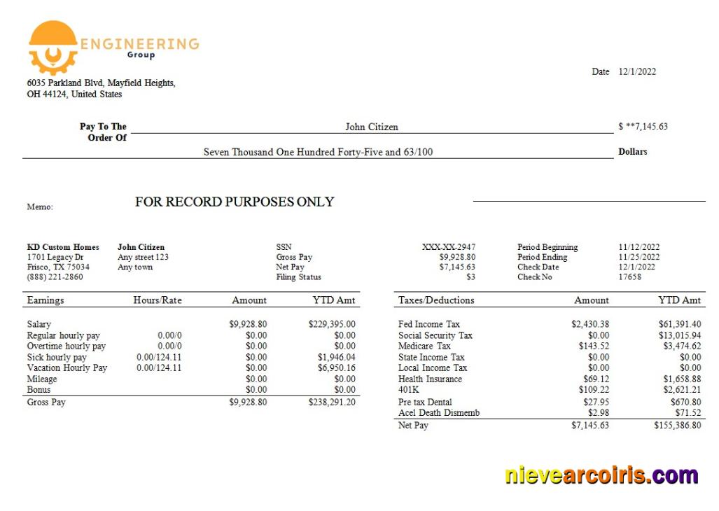 Engineering company payslip